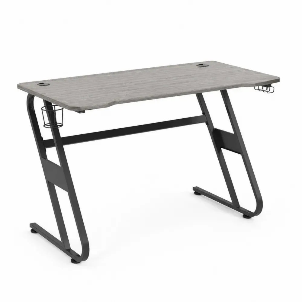 Schreibtisch Computertisch rechteckig mit Kabeldurchführungen Spanplatte Stahl Grau Schwarz 120 x 60 x 75 cm