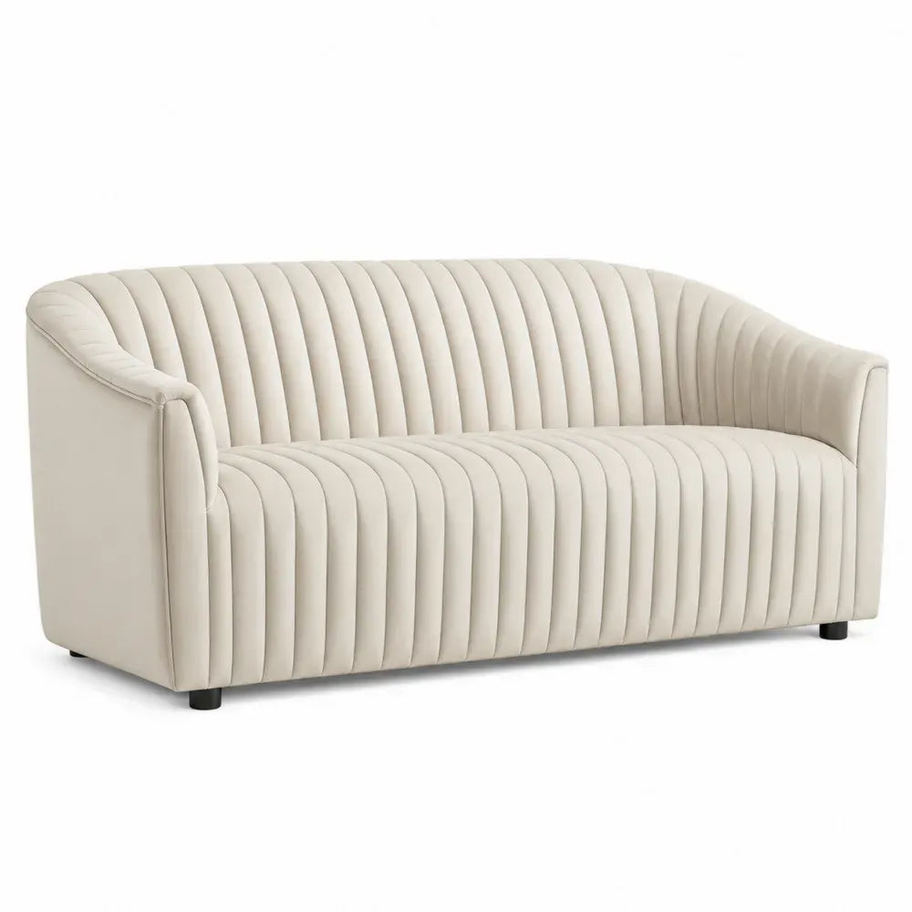 Sofa 3-Sitzer Couch mit Armlehnen 215 x 85 x 78 cm PU-Kunstleder Kiefernholz Sperrholz rechteckig Cremeweiß Schwarz