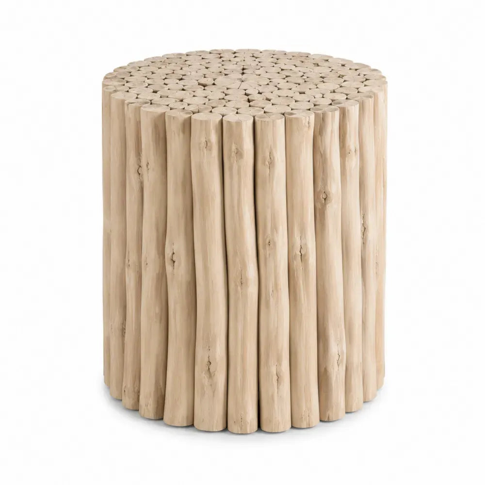Beistelltisch Gartentisch rund zylindrisch massives Teakholz Naturfarben 45 x 45 x 45 cm