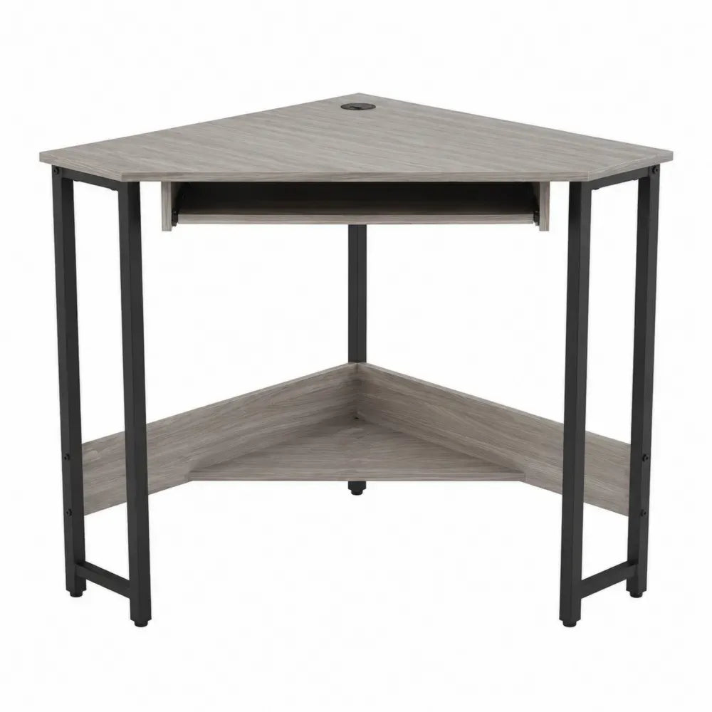 Eckschreibtisch Computertisch mit Tastaturablage 120 x 120 x 75 cm melaminbeschichtete Spanplatte pulverbeschichteter Stahl Grau Schwarz