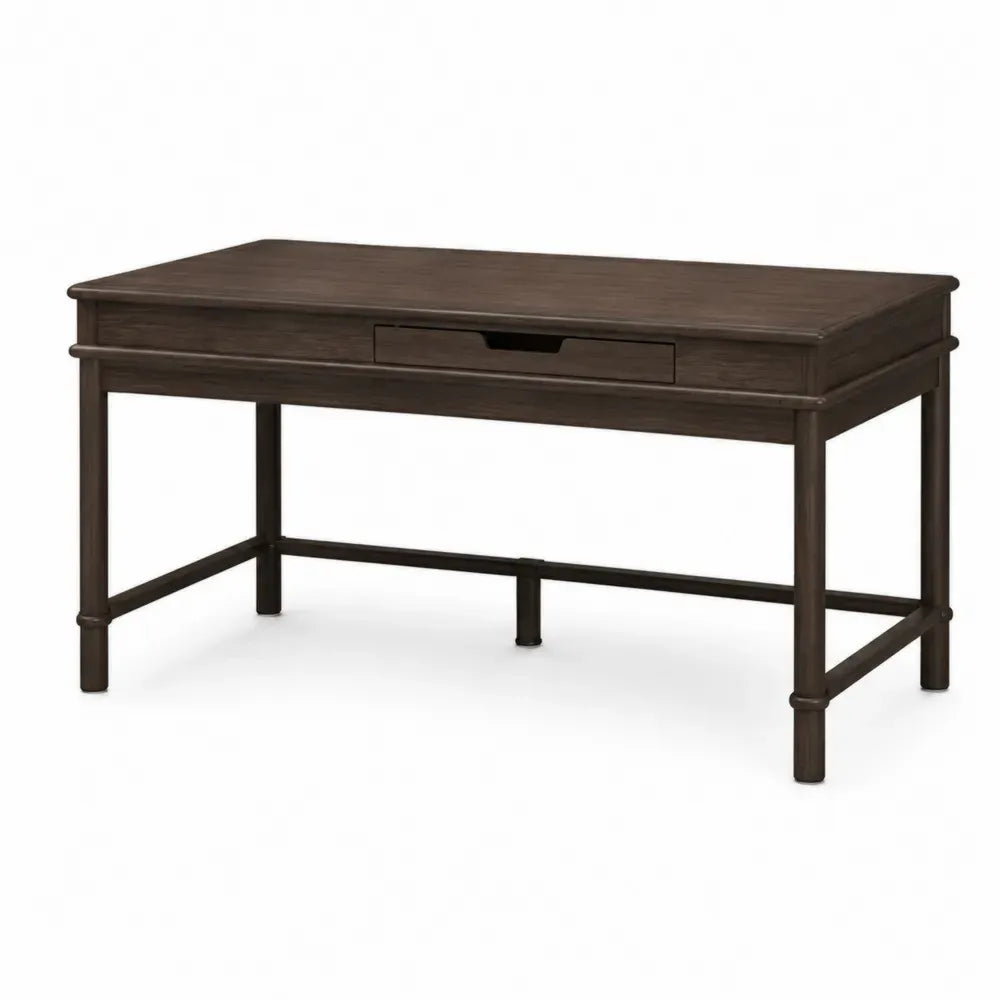 Schreibtisch Bürotisch mit Schublade rechteckig MDF Nussbaumfurnier Gummibaum-Massivholz Dunkelbraun 120 x 60 x 76 cm
