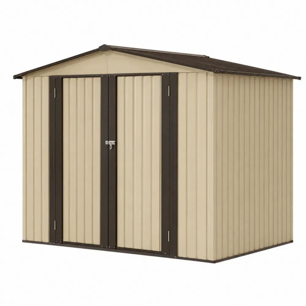 Gerätehaus mit Doppelflügeltür und Satteldach verzinktes Stahlblech rechteckig Beige Dunkelbraun 260 x 205 x 202 cm
