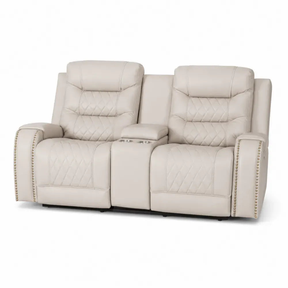 2-Sitzer Relaxsofa mit Mittelkonsole und Getränkehaltern PU Kunstleder rechteckig Creme Schwarz 190 x 96 x 102 cm