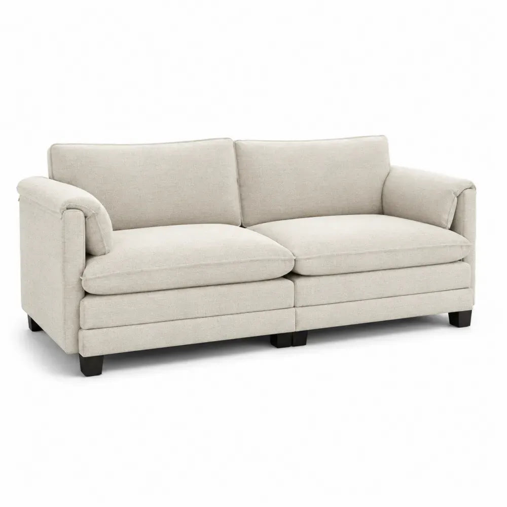 Sofa 2-Sitzer Couch mit Armlehnen Polyestergewebe Kiefernholz rechteckig Cremebeige Schwarz 190 x 90 x 88 cm