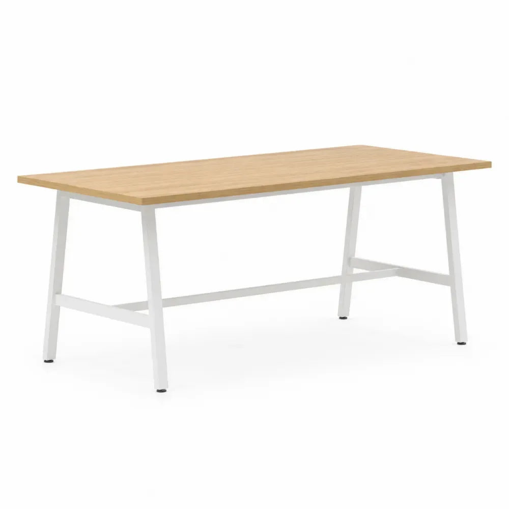 Schreibtisch Arbeitstisch 180 x 80 x 75 cm melaminbeschichtete Spanplatte pulverbeschichteter Stahl rechteckig Eiche hell Weiß