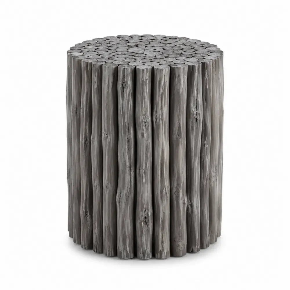 Gartenbeistelltisch rund Durchmesser 45 cm Höhe 50 cm Akazien-Massivholz Stammoptik Grau
