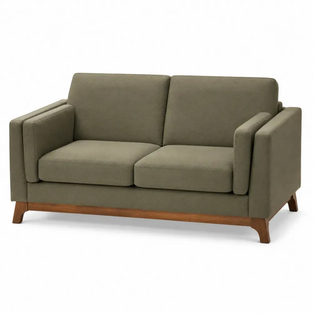 Sofa 2-Sitzer Couch mit Armlehnen Polyestergewebe Gummibaum-Massivholz rechteckig Olivgrün Braun 165 x 86 x 84 cm
