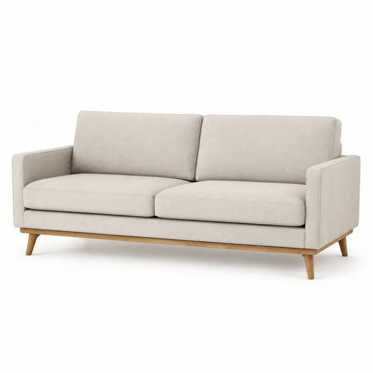 Sofa 3-Sitzer Polyestergewebe Kautschukholz rechteckig Beige Natur 205 x 85 x 82 cm