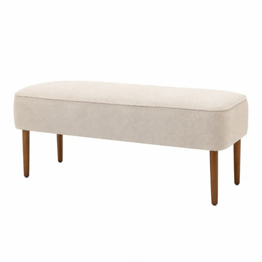 Schlafzimmerbank Polsterbank 110 x 40 x 45 cm Polyester-Bouclé Polyurethan-Schaumstoff Gummibaum-Massivholz rechteckig Creme Honigbraun Schwarz
