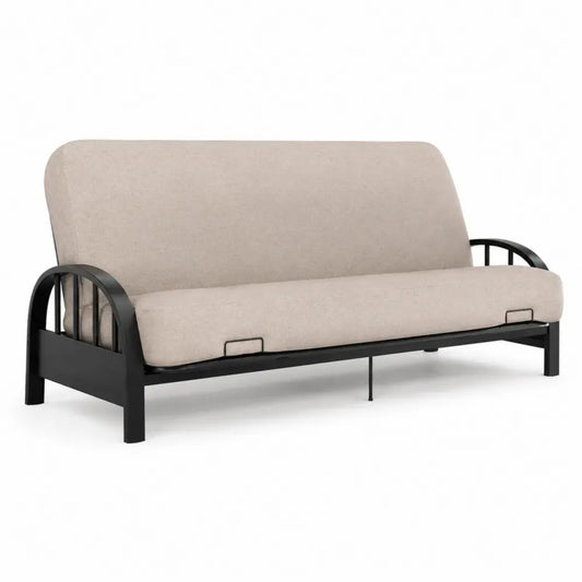 Schlafsofa 3-Sitzer Futon mit Metallrahmen 200 x 88 x 86 cm Polyester-Flachgewebe pulverbeschichteter Stahl rechteckig Beige Schwarz