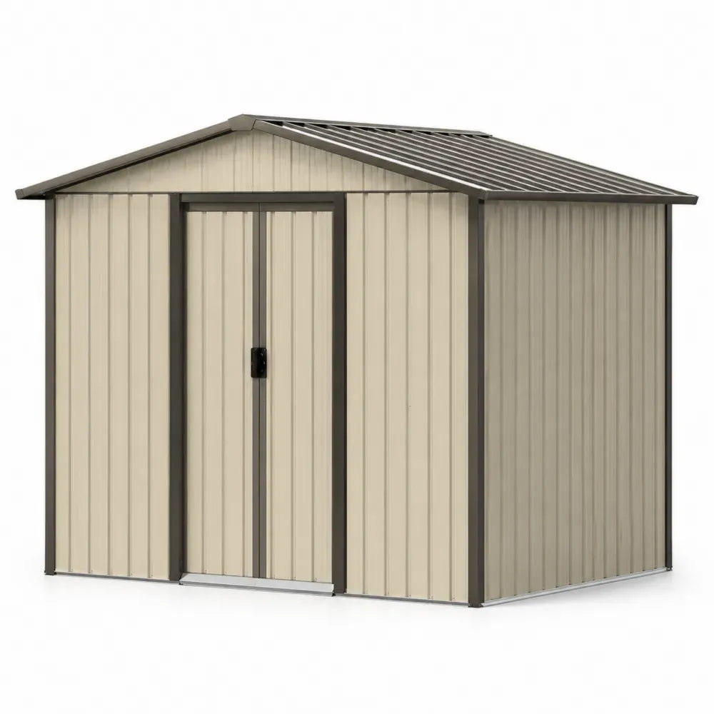 Geräteschuppen Metall mit Doppelschiebetür und Satteldach verzinktes Stahlblech rechteckig Beige Dunkelgrau Schwarz 257 x 205 x 202 cm