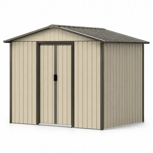 Geräteschuppen Metall mit Doppelschiebetür und Satteldach verzinktes Stahlblech rechteckig Beige Dunkelgrau Schwarz 257 x 205 x 202 cm
