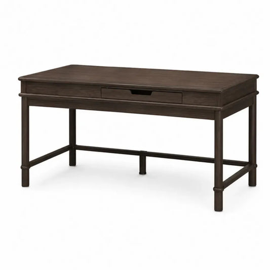 Schreibtisch Bürotisch mit Schublade rechteckig MDF Nussbaumfurnier Gummibaum-Massivholz Dunkelbraun 120 x 60 x 76 cm