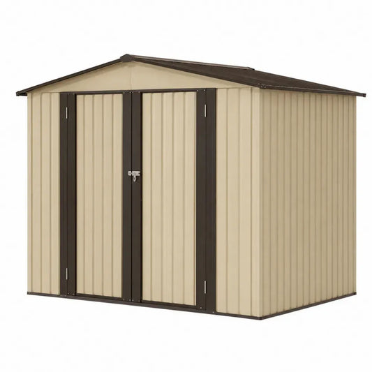 Gerätehaus mit Doppelflügeltür und Satteldach verzinktes Stahlblech rechteckig Beige Dunkelbraun 260 x 205 x 202 cm