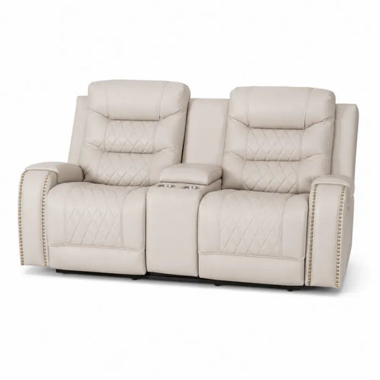 2-Sitzer Relaxsofa mit Mittelkonsole und Getränkehaltern PU Kunstleder rechteckig Creme Schwarz 190 x 96 x 102 cm