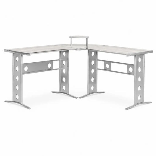 Eckschreibtisch Computertisch mit Monitorablage 150 x 150 x 90 cm melaminbeschichtete Spanplatte pulverbeschichteter Stahl L Form Silber Grau