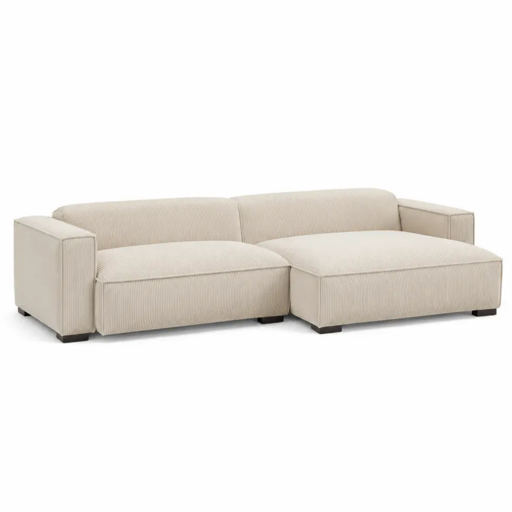 Ecksofa 2-Sitzer mit Recamiere rechts 230 x 150 x 72 cm Polyester-Cord Kiefernholz Sperrholz L-förmig Cremebeige Schwarz