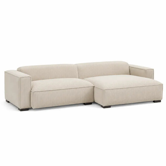 Ecksofa 2-Sitzer mit Recamiere rechts 230 x 150 x 72 cm Polyester-Cord Kiefernholz Sperrholz L-förmig Cremebeige Schwarz