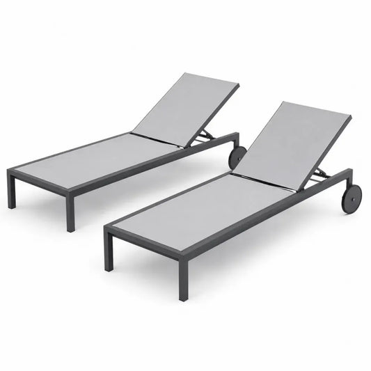 Sonnenliegen 2er Set Gartenliegen mit verstellbarer Rückenlehne Aluminiumrahmen Textilene Liegefläche und Rollen Grau Anthrazit je 195 x 64 x 32 cm